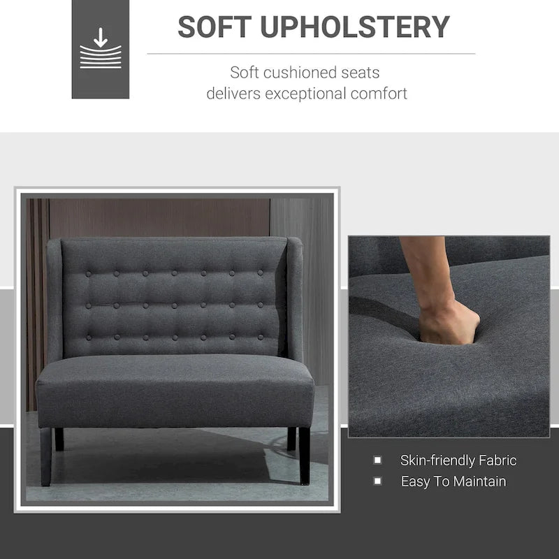 HOMCOM Armless Double Sofa Loveseat - Tufted Linen Upholstery Couch with Wooden Legs for Living Room - 28.75 x 43.25 x 36.5 inches 13