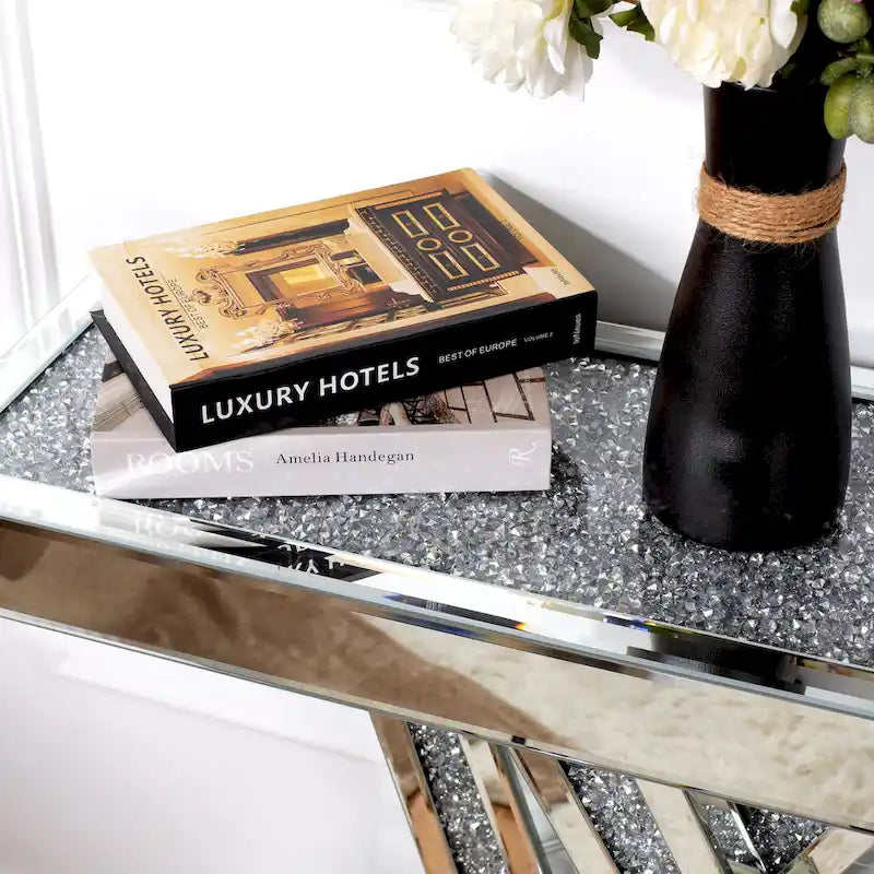 Contemporary Silver Console Table with Crushed Diamond Inlay for Entryway 4