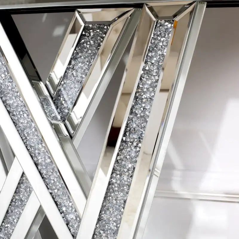 Contemporary Silver Console Table with Crushed Diamond Inlay for Entryway 5