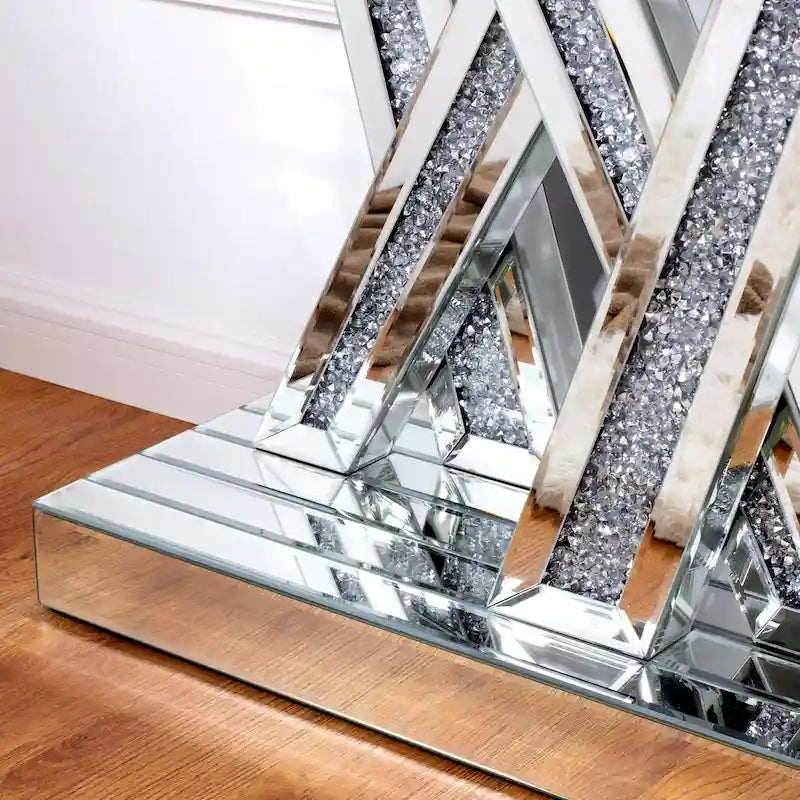 Contemporary Silver Console Table with Crushed Diamond Inlay for Entryway 6