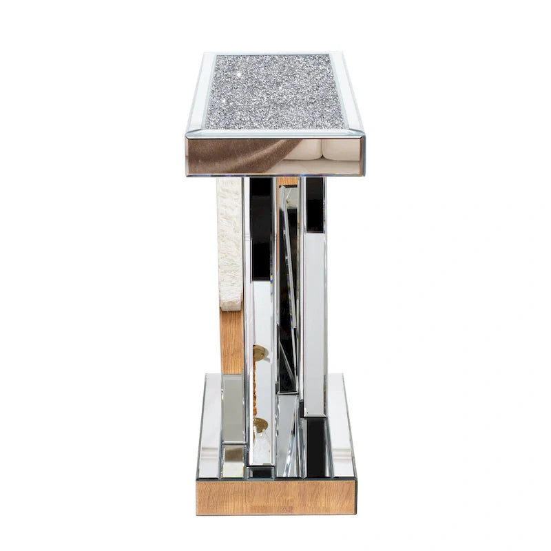 Contemporary Silver Console Table with Crushed Diamond Inlay for Entryway 12