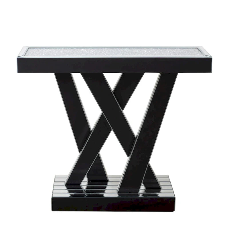 Contemporary Silver Console Table with Crushed Diamond Inlay for Entryway 13
