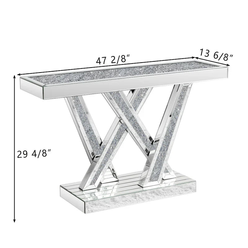 Contemporary Silver Console Table with Crushed Diamond Inlay for Entryway 16