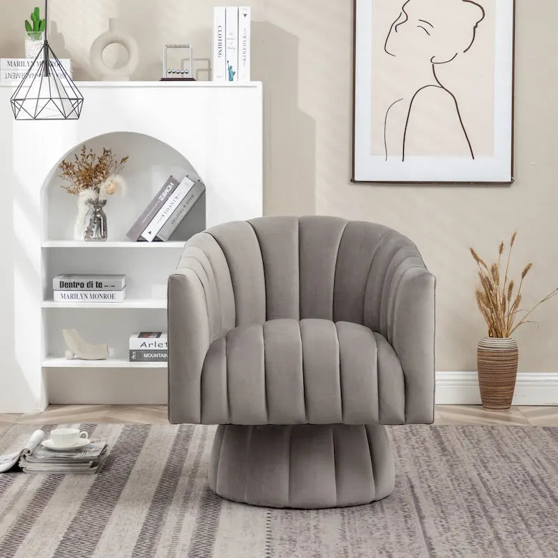 SEYNAR Contemporary Glam Velvet Round Swivel Accent Barrel Chair for Living Room 37