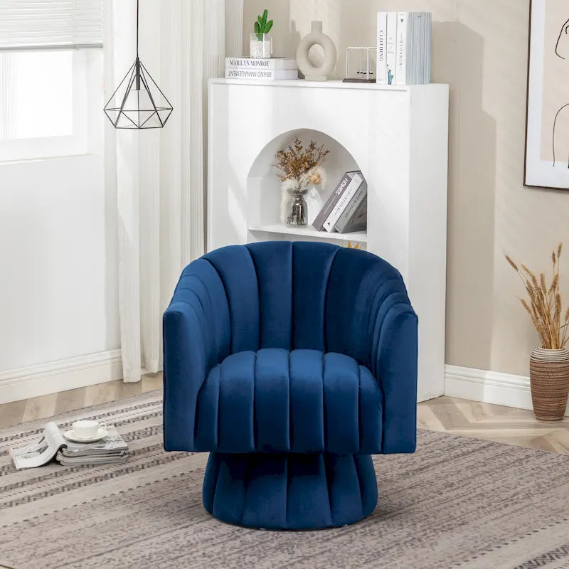 SEYNAR Contemporary Glam Velvet Round Swivel Accent Barrel Chair for Living Room 38