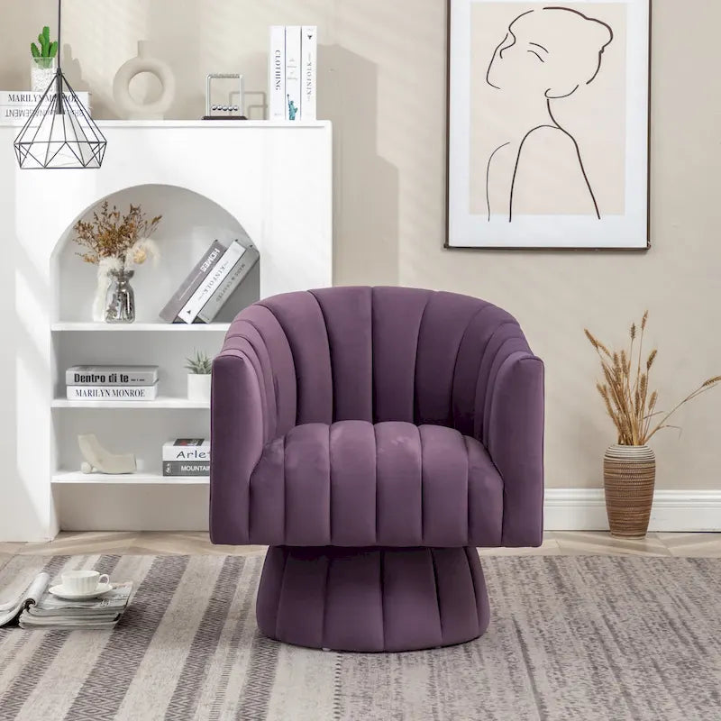 SEYNAR Contemporary Glam Velvet Round Swivel Accent Barrel Chair for Living Room 18