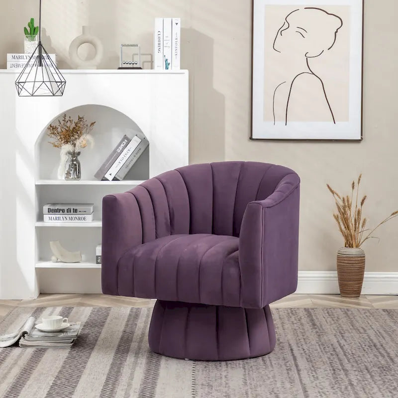 SEYNAR Contemporary Glam Velvet Round Swivel Accent Barrel Chair for Living Room 19
