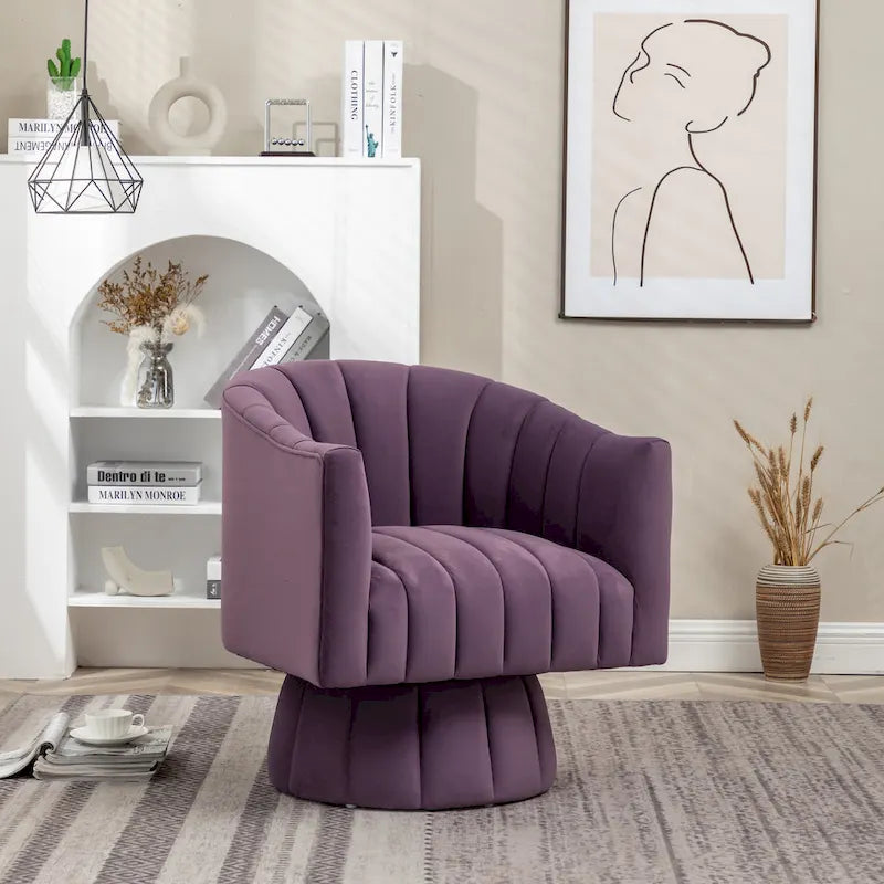 SEYNAR Contemporary Glam Velvet Round Swivel Accent Barrel Chair for Living Room 23