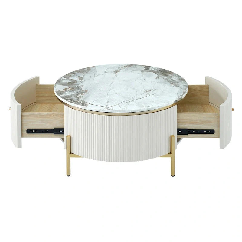 Merax Contemporary Round Coffee Table Featuring 2 Spacious Drawers 3