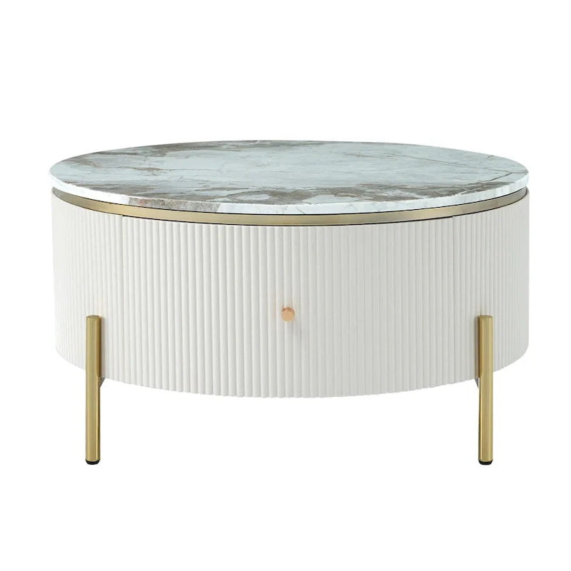 Merax Contemporary Round Coffee Table Featuring 2 Spacious Drawers 4