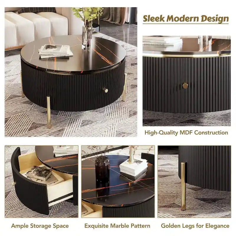 Merax Contemporary Round Coffee Table Featuring 2 Spacious Drawers 14
