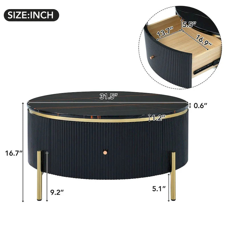 Merax Contemporary Round Coffee Table Featuring 2 Spacious Drawers 15