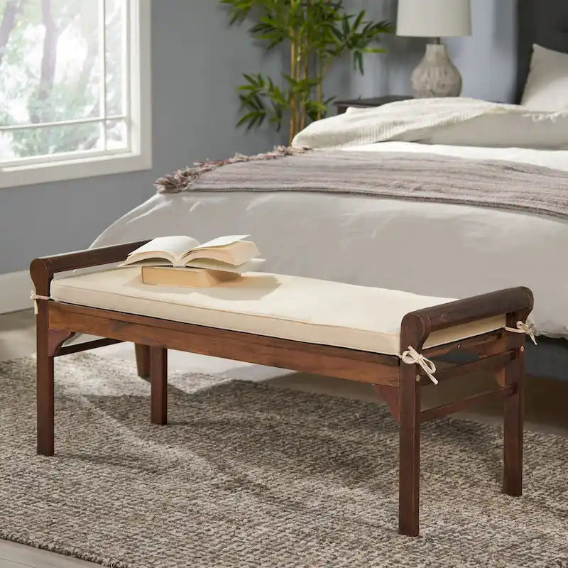 Christopher Knight Home Nelson Rustic Acacia Wood Bench with Cushion 1