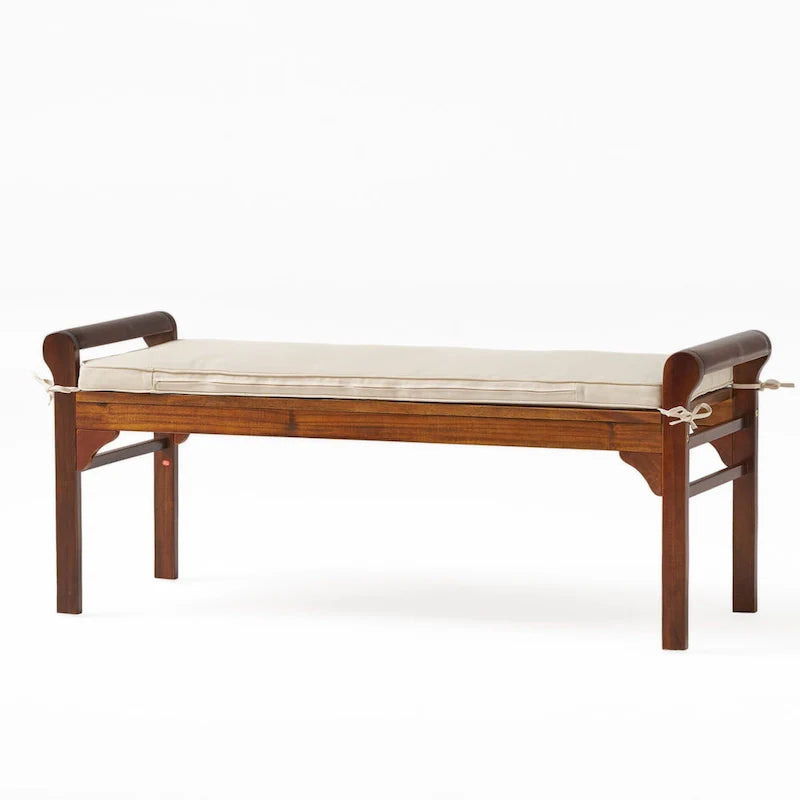 Christopher Knight Home Nelson Rustic Acacia Wood Bench with Cushion 2