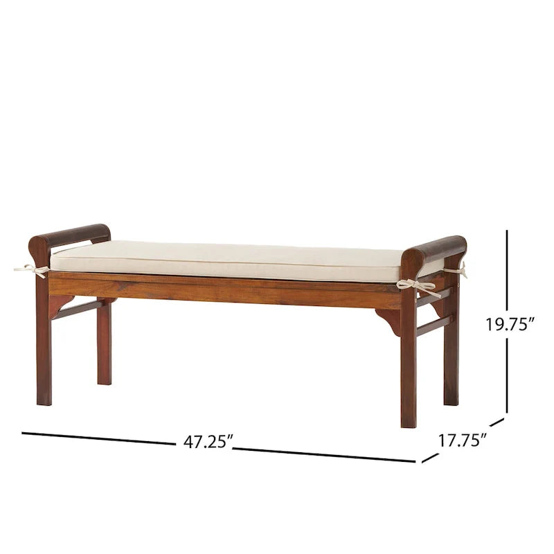 Christopher Knight Home Nelson Rustic Acacia Wood Bench with Cushion 16
