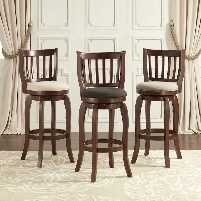 Swivel Bar Stool with Slatted Back and Upholstered Seat