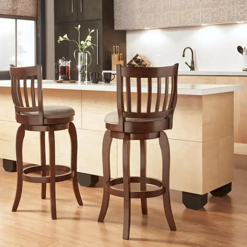 Swivel Bar Stool with Slatted Back and Upholstered Seat