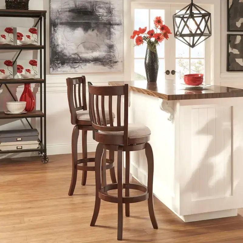 Swivel Bar Stool with Slatted Back and Upholstered Seat 4
