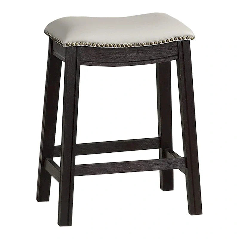 Set of 2 Gray Curved Leatherette Counter Stools with Nailhead Trim 1