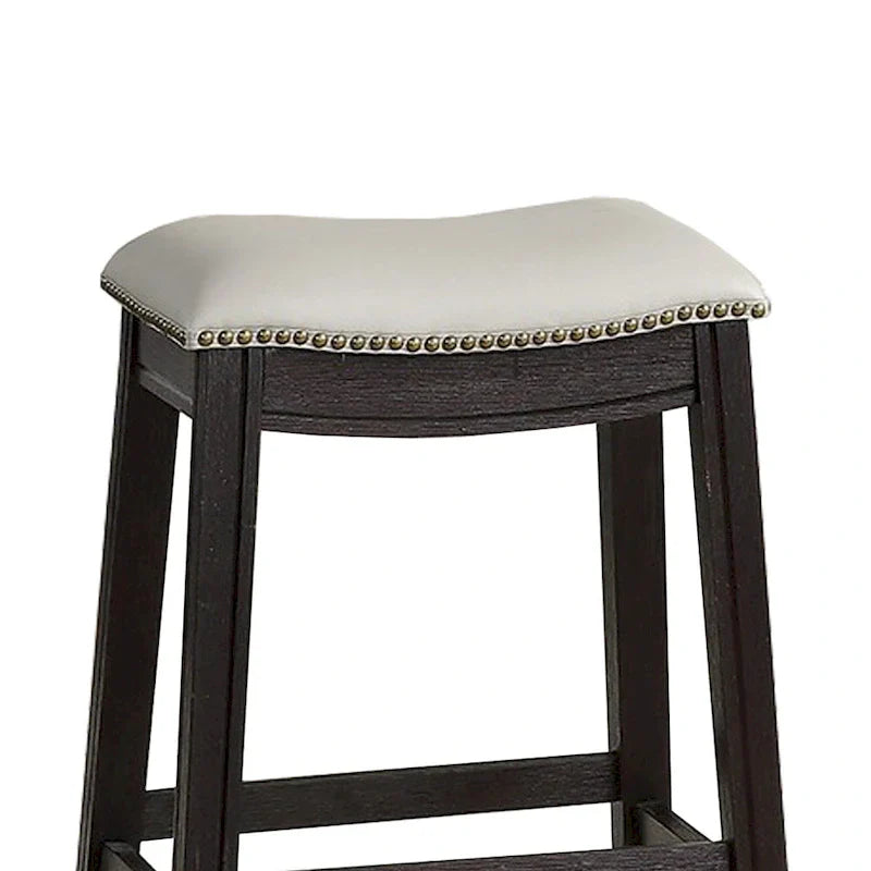 Set of 2 Gray Curved Leatherette Counter Stools with Nailhead Trim 2