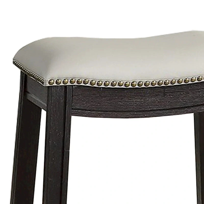 Set of 2 Gray Curved Leatherette Counter Stools with Nailhead Trim 4
