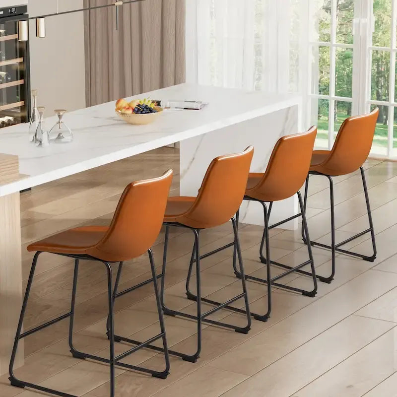 Set of 2 Homall Brown PU Leather Counter Bar Stools with Backrest and Footrest 1