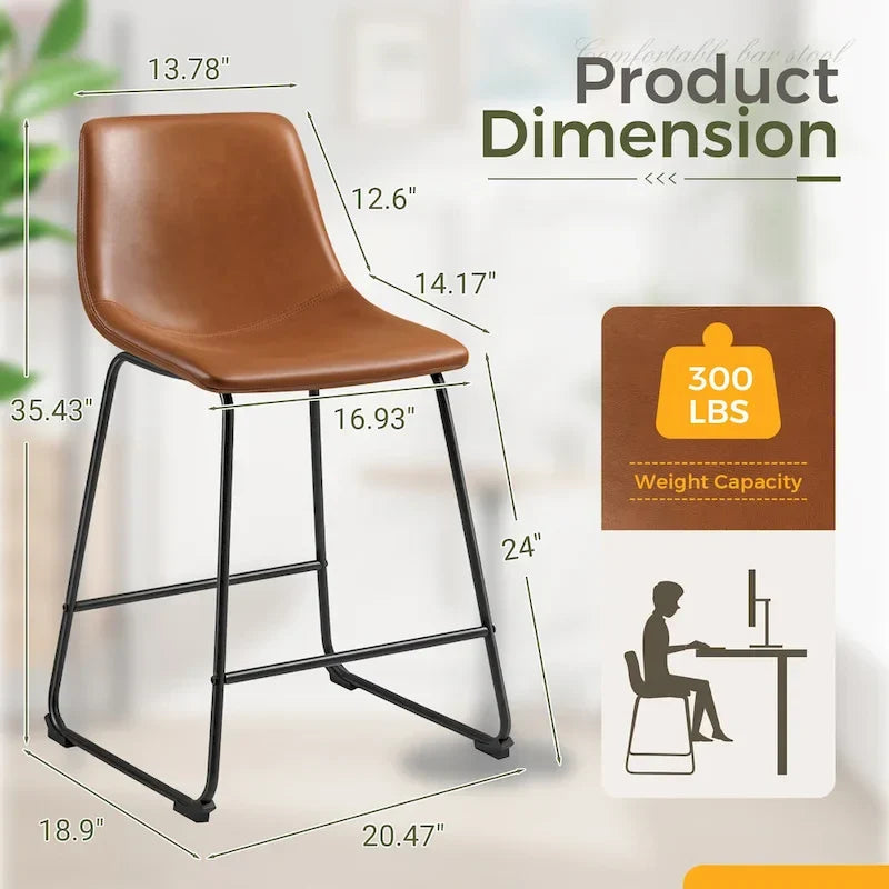 Set of 2 Homall Brown PU Leather Counter Bar Stools with Backrest and Footrest 3