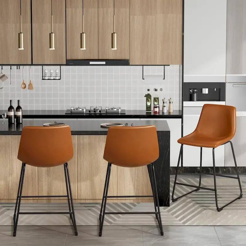 Set of 2 Homall Brown PU Leather Counter Bar Stools with Backrest and Footrest 4