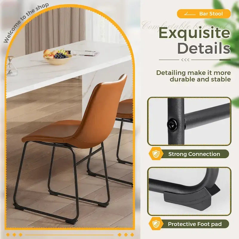 Set of 2 Homall Brown PU Leather Counter Bar Stools with Backrest and Footrest 8