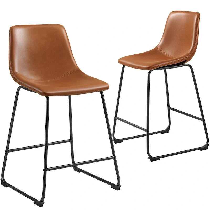 Set of 2 Homall Brown PU Leather Counter Bar Stools with Backrest and Footrest 12
