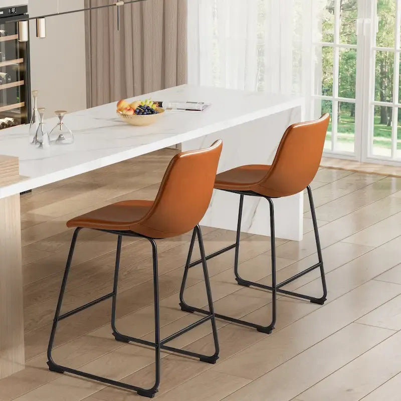 Set of 2 Homall Brown PU Leather Counter Bar Stools with Backrest and Footrest 13