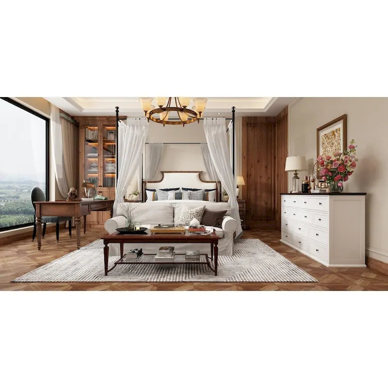 Stylish Brown and White Dresser with Generous Storage Space and Side Table 1