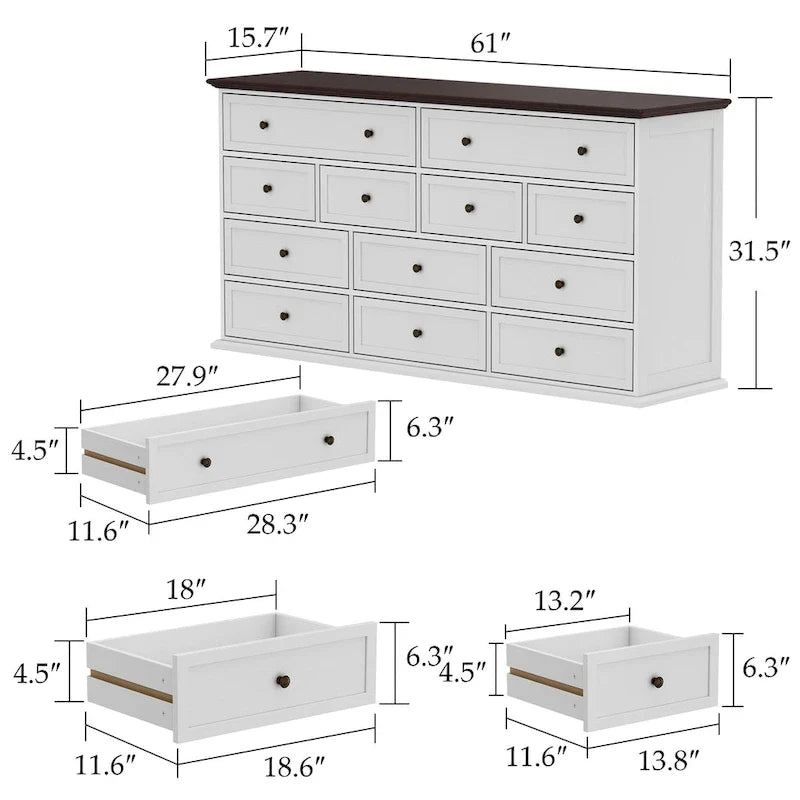 Stylish Brown and White Dresser with Generous Storage Space and Side Table 2