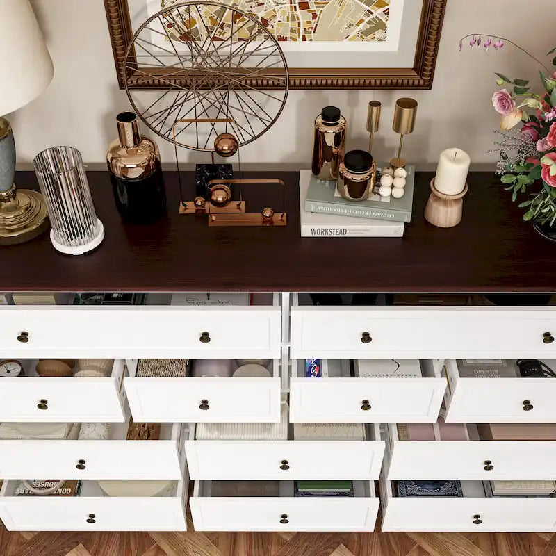 Stylish Brown and White Dresser with Generous Storage Space and Side Table 5