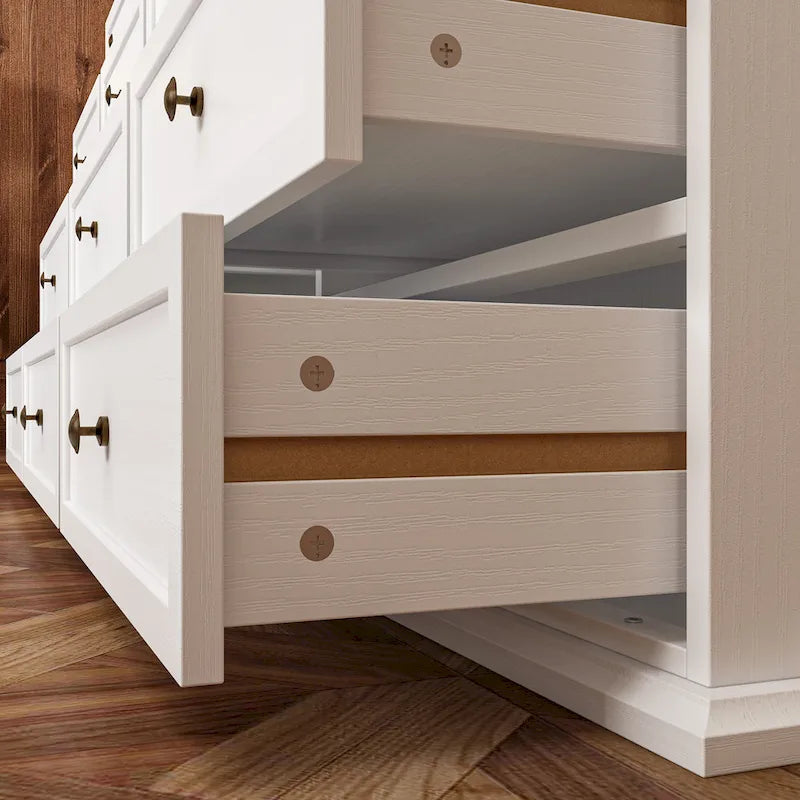 Stylish Brown and White Dresser with Generous Storage Space and Side Table 6