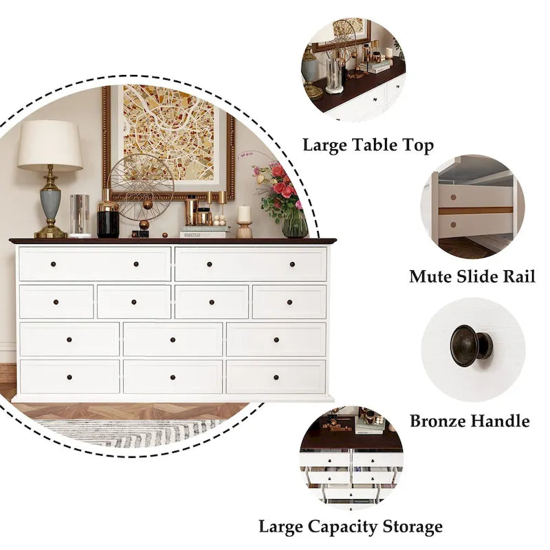 Stylish Brown and White Dresser with Generous Storage Space and Side Table 8