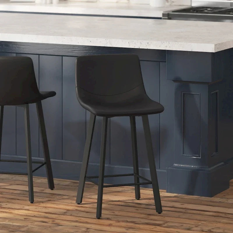 Pair of Armless Upholstered Metal Counter Stools