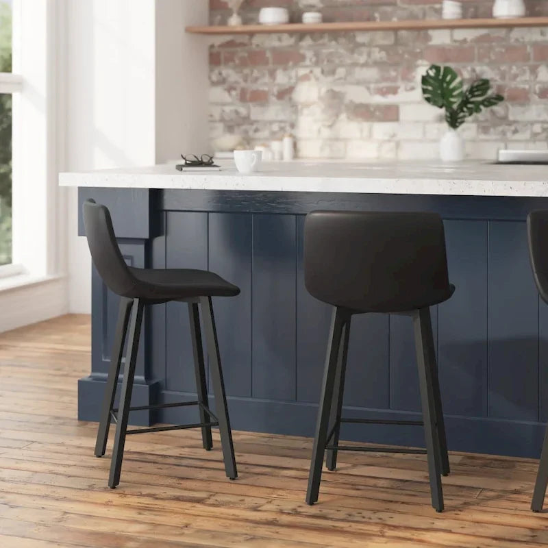 Pair of Armless Upholstered Metal Counter Stools