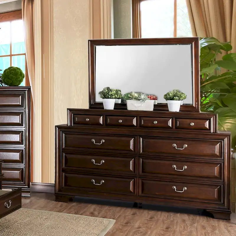 Oslo Classic 2-Piece Dresser and Mirror Set with 10 Drawers by Furniture of America 1