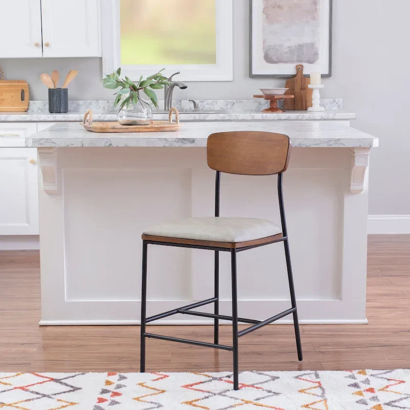 Lowrey 25-Inch Counter Stool with Metal Frame and Faux Leather Upholstery