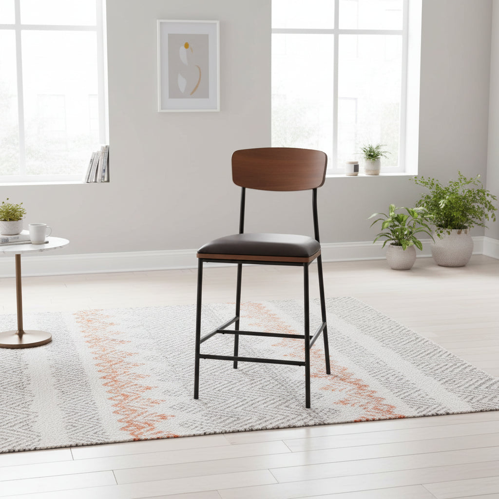 Lowrey 25-Inch Counter Stool with Metal Frame and Faux Leather Upholstery