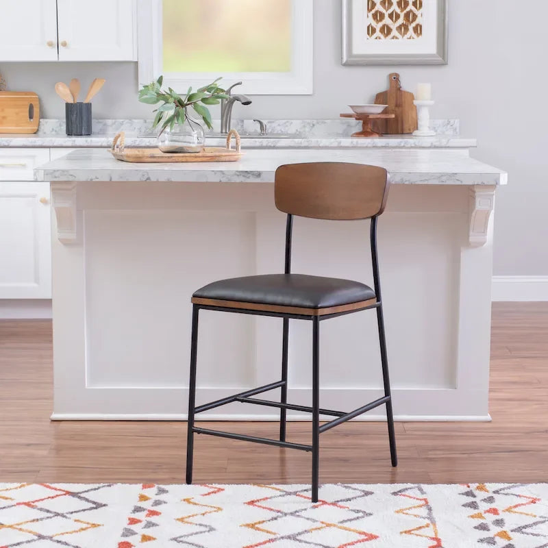 Lowrey 25-Inch Counter Stool with Metal Frame and Faux Leather Upholstery
