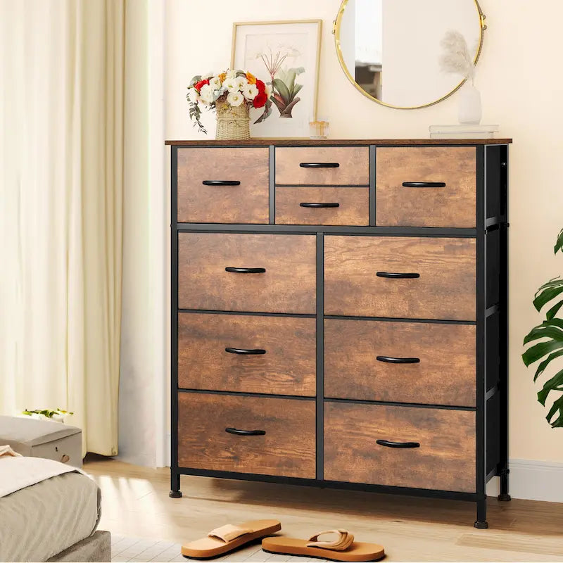 Moasis Rustic Wood-Style Bedroom Dresser with Metal Frame and Wooden Surface 1