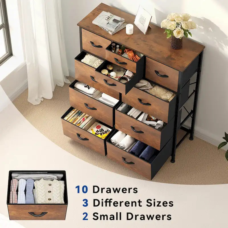Moasis Rustic Wood-Style Bedroom Dresser with Metal Frame and Wooden Surface 2