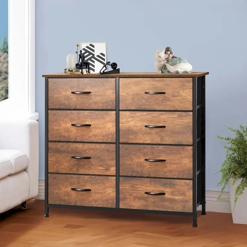 Moasis Rustic Wood-Style Bedroom Dresser with Metal Frame and Wooden Surface 5