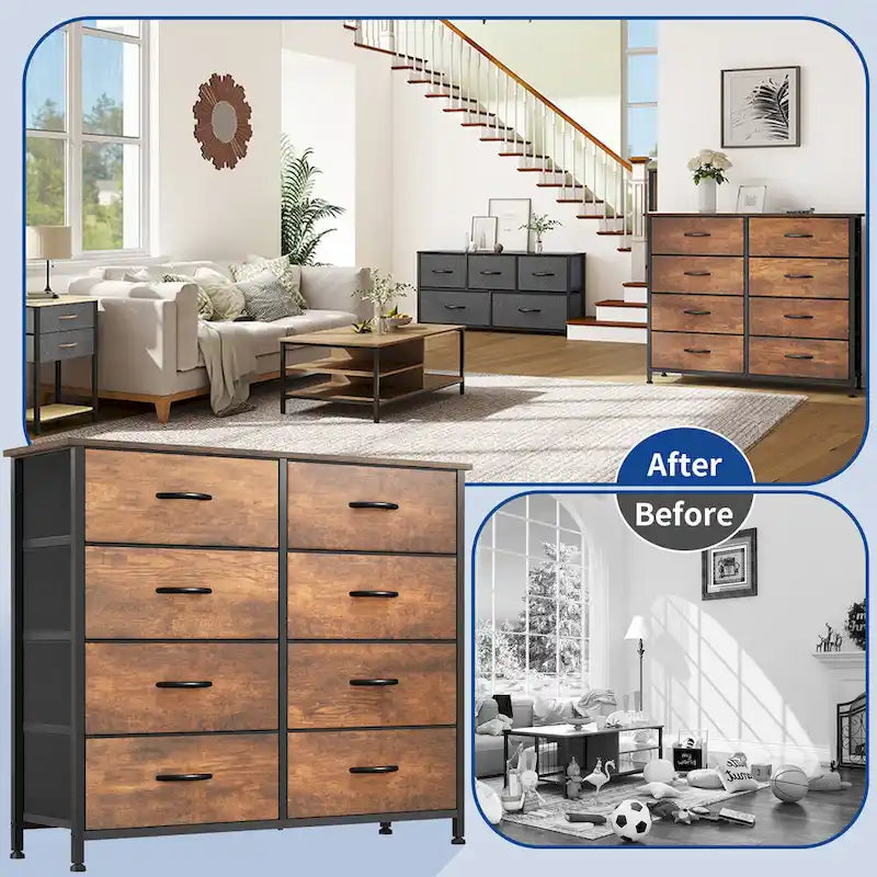 Moasis Rustic Wood-Style Bedroom Dresser with Metal Frame and Wooden Surface 6
