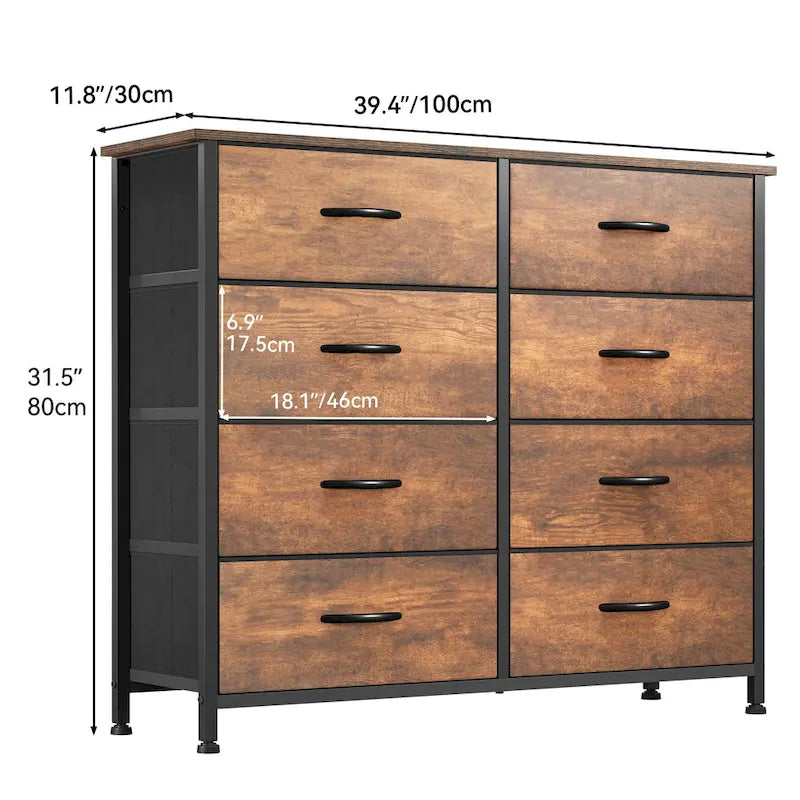 Moasis Rustic Wood-Style Bedroom Dresser with Metal Frame and Wooden Surface 7