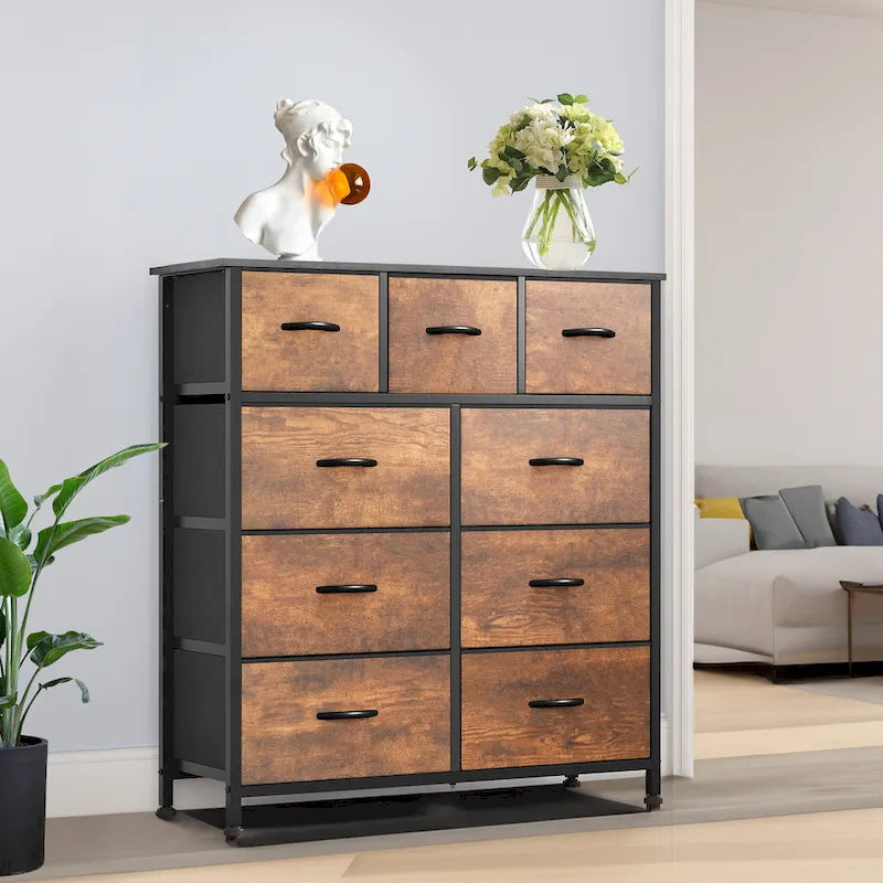 Moasis Rustic Wood-Style Bedroom Dresser with Metal Frame and Wooden Surface 10