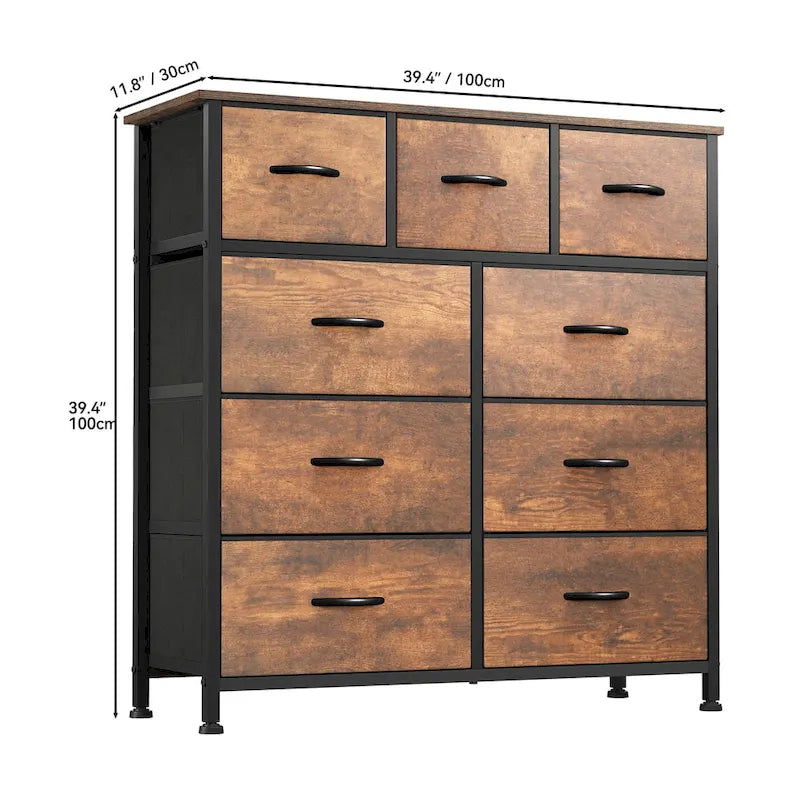 Moasis Rustic Wood-Style Bedroom Dresser with Metal Frame and Wooden Surface 13