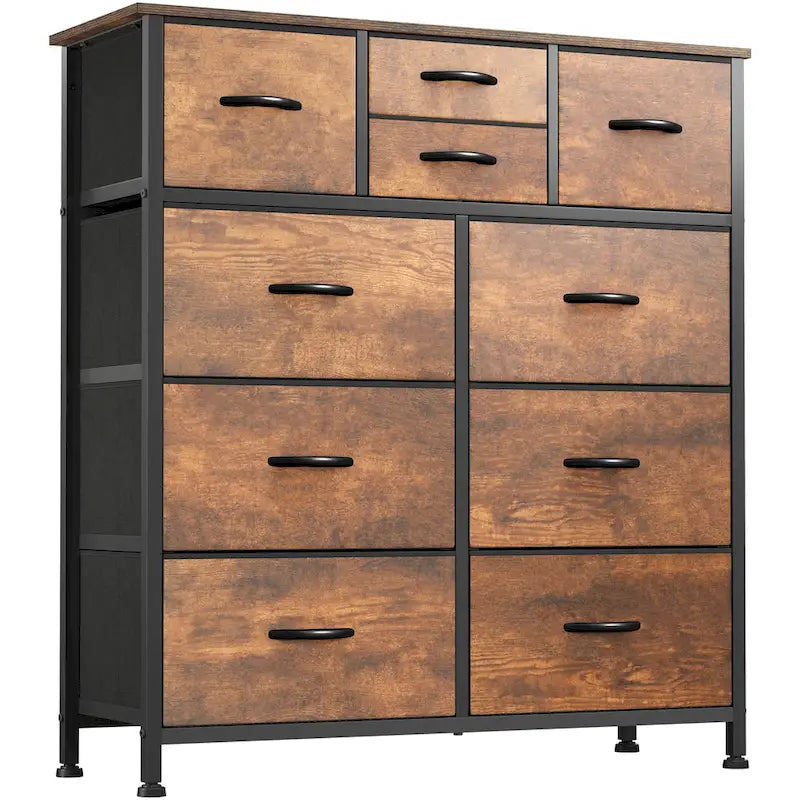 Moasis Rustic Wood-Style Bedroom Dresser with Metal Frame and Wooden Surface 15
